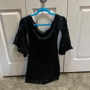 Black sparkly/sequined and lace detailed little black dress